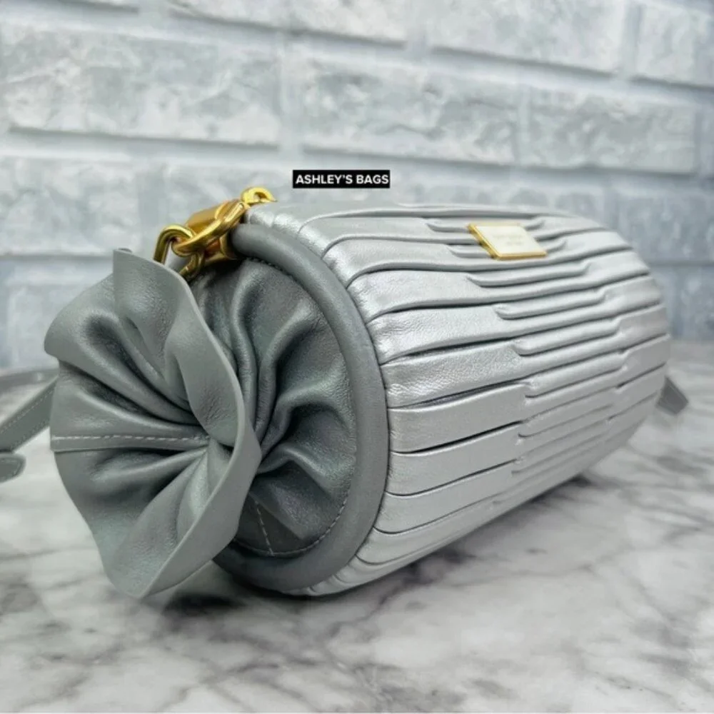 Kate Spade Sweet Treats Festive Pleated Small Barrel Bag In Starlight Silver
